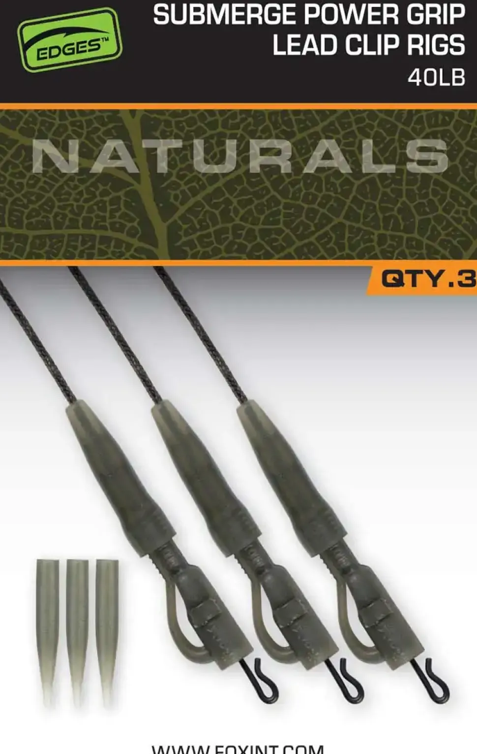 FOX Carp EDGES Naturals Submerge Power Grip Lead Clip Leaders 30lb